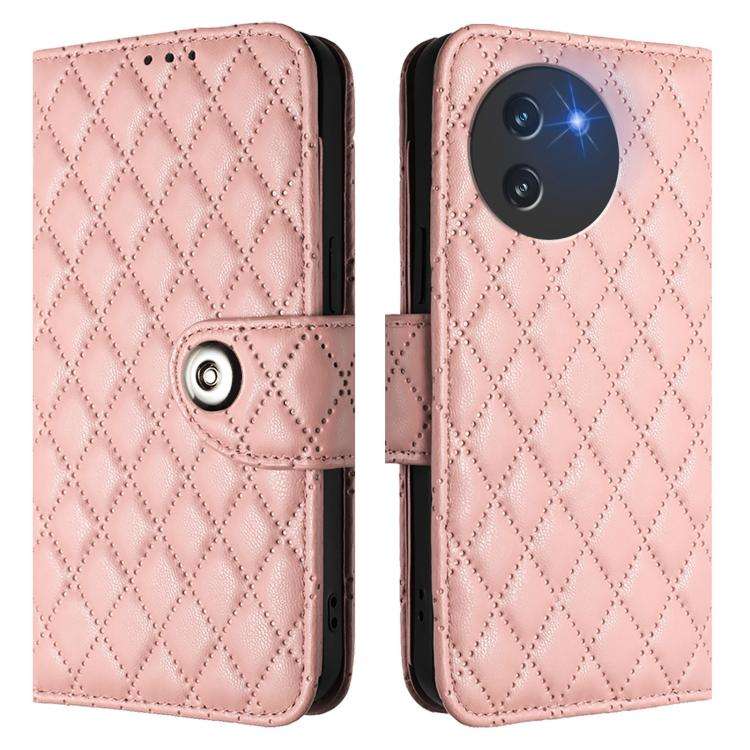 For Doogee Note 59 5G / Note 59 Pro Rhombic Texture Flip Leather Phone Case with Lanyard(Coral Pink)