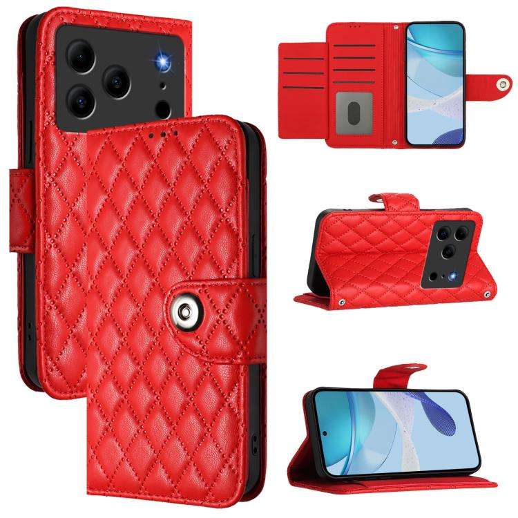 For Doogee Note 56 / Note 56 Pro Rhombic Texture Flip Leather Phone Case with Lanyard(Red)