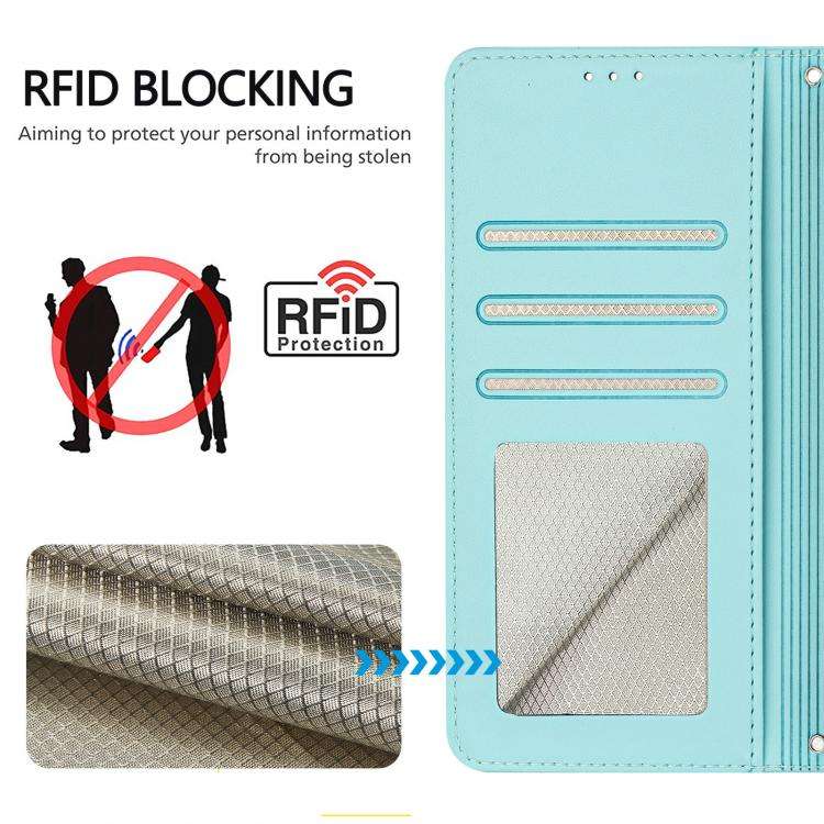 For Doogee N60 Pro Cat Rat Embossed Pattern RFID Leather Phone Case with Lanyard(Mint Green)