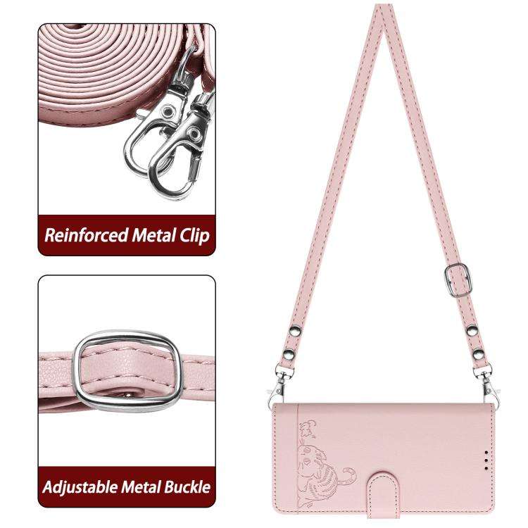 For Doogee N60 Pro Cat Rat Embossed Pattern RFID Leather Phone Case with Lanyard(Pink)