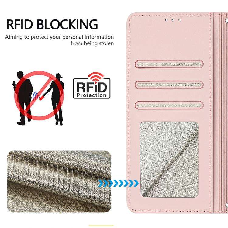 For Doogee N60 Pro Cat Rat Embossed Pattern RFID Leather Phone Case with Lanyard(Pink)