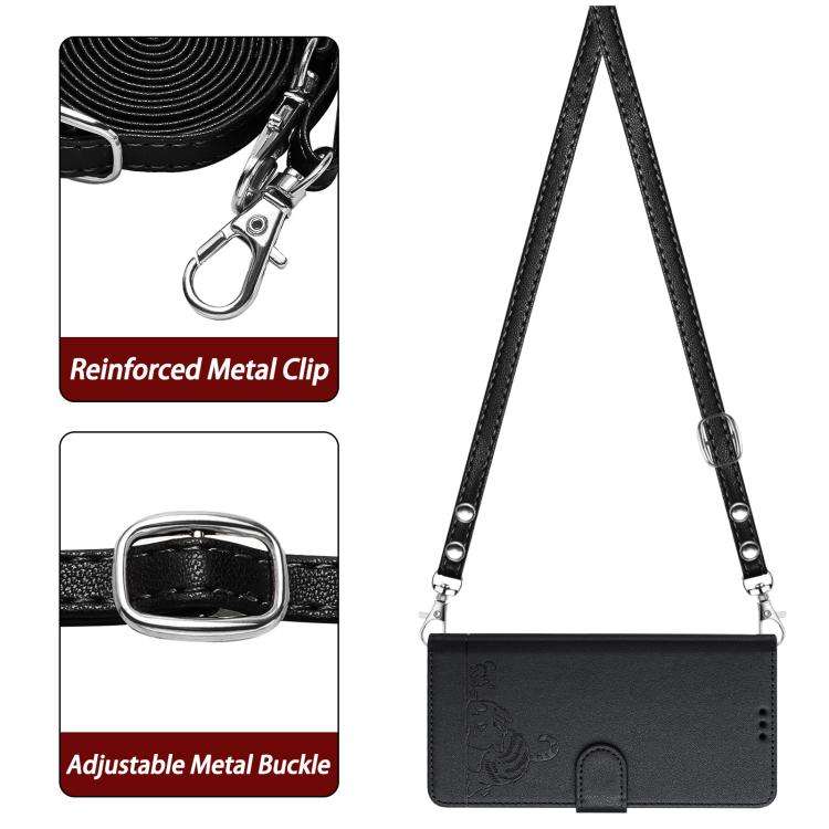 For Doogee N60 Pro Cat Rat Embossed Pattern RFID Leather Phone Case with Lanyard(Black)