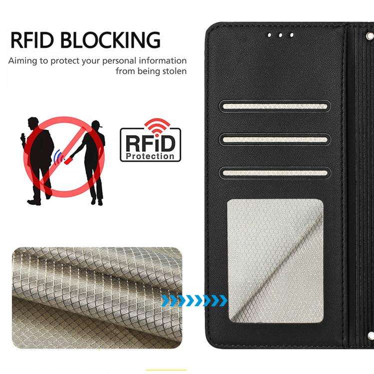 For Doogee N60 Pro Cat Rat Embossed Pattern RFID Leather Phone Case with Lanyard(Black)