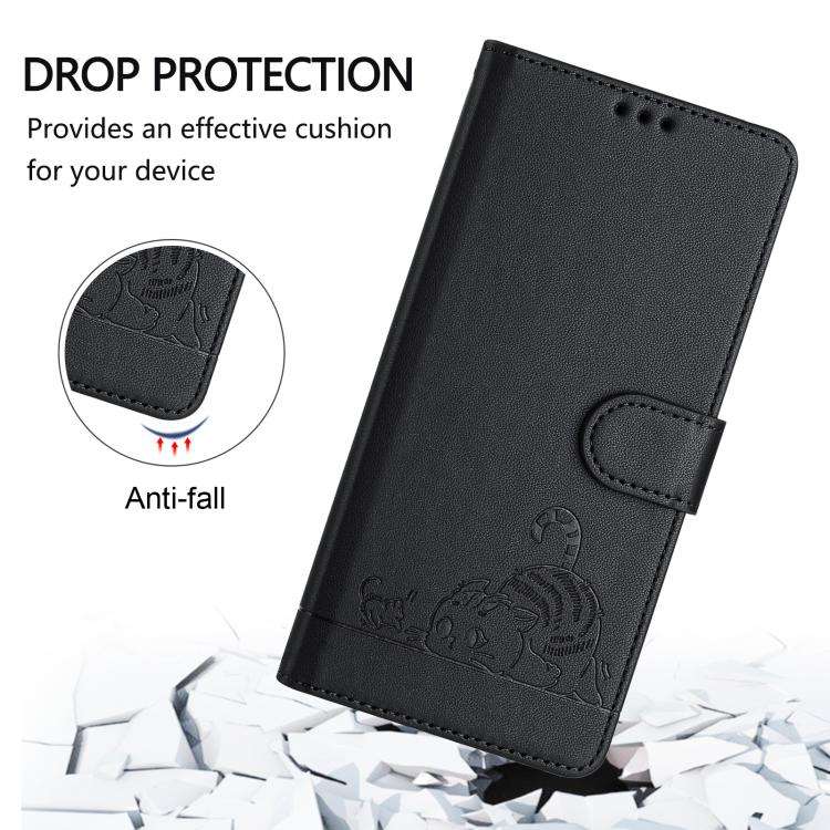 For Doogee N60 Pro Cat Rat Embossed Pattern RFID Leather Phone Case with Lanyard(Black)