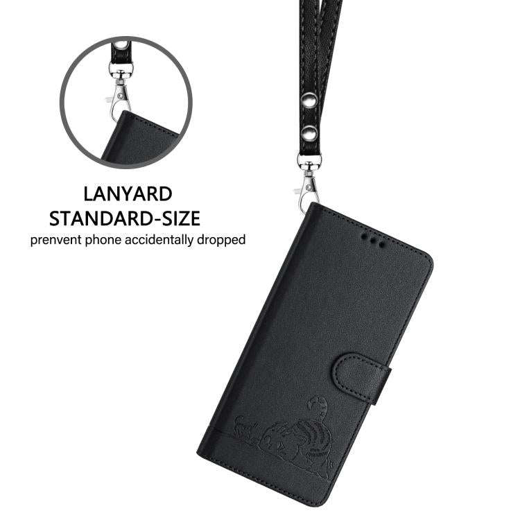For Doogee N60 Pro Cat Rat Embossed Pattern RFID Leather Phone Case with Lanyard(Black)