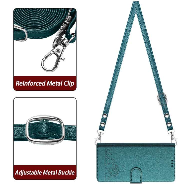 For Doogee N60 Pro Cat Rat Embossed Pattern RFID Leather Phone Case with Lanyard(Peacock Green)