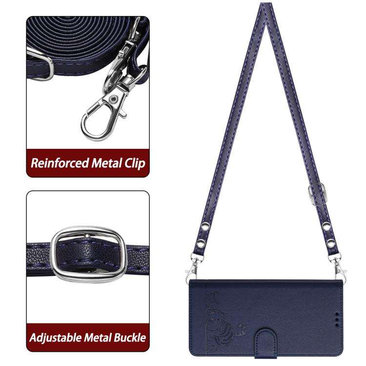 For Doogee N60 Pro Cat Rat Embossed Pattern RFID Leather Phone Case with Lanyard(Blue)