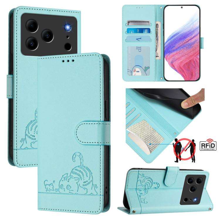 For Doogee Note 56 / Note 56 Pro Cat Rat Embossed Pattern RFID Leather Phone Case with Lanyard(Mi...