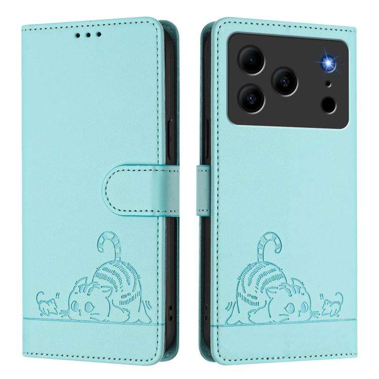 For Doogee Note 56 / Note 56 Pro Cat Rat Embossed Pattern RFID Leather Phone Case with Lanyard(Mi...