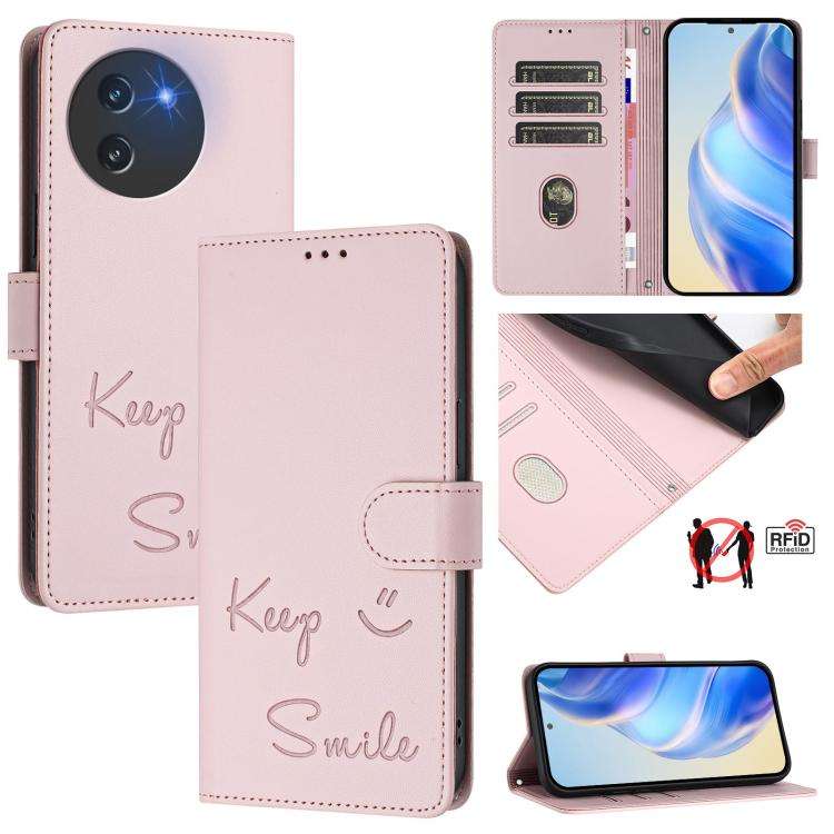 For Doogee Note 59 / Note 59 Pro Smile Embossing RFID Leather Phone Case(Pink)