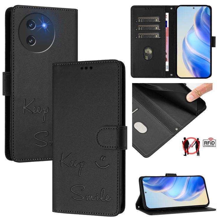 For Doogee Note 59 / Note 59 Pro Smile Embossing RFID Leather Phone Case(Black)