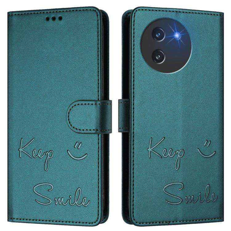 For Doogee Note 59 / Note 59 Pro Smile Embossing RFID Leather Phone Case(Peacock Green)