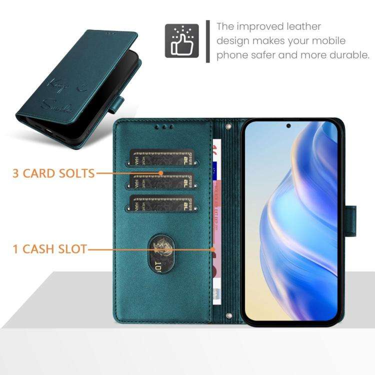 For Doogee Note 59 / Note 59 Pro Smile Embossing RFID Leather Phone Case(Peacock Green)