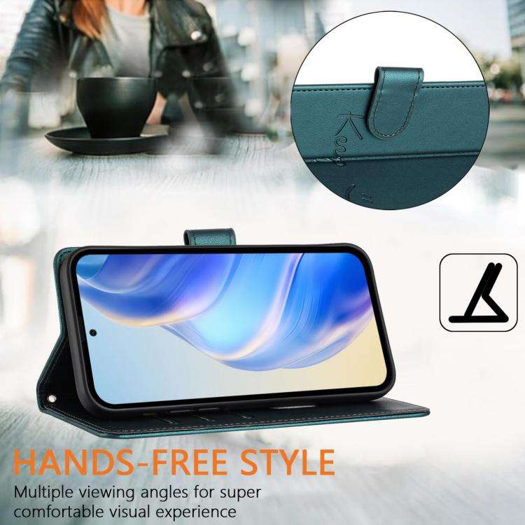 For Doogee Note 59 / Note 59 Pro Smile Embossing RFID Leather Phone Case(Peacock Green)