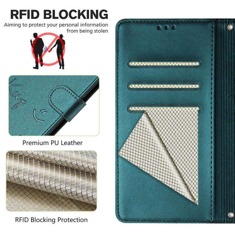 For Doogee Note 59 / Note 59 Pro Smile Embossing RFID Leather Phone Case(Peacock Green)