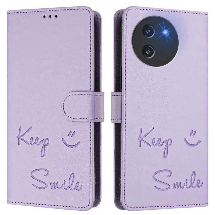 For Doogee Note 59 / Note 59 Pro Smile Embossing RFID Leather Phone Case(Light Purple)