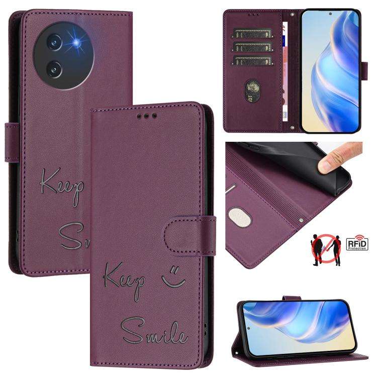 For Doogee Note 59 / Note 59 Pro Smile Embossing RFID Leather Phone Case(Violet)