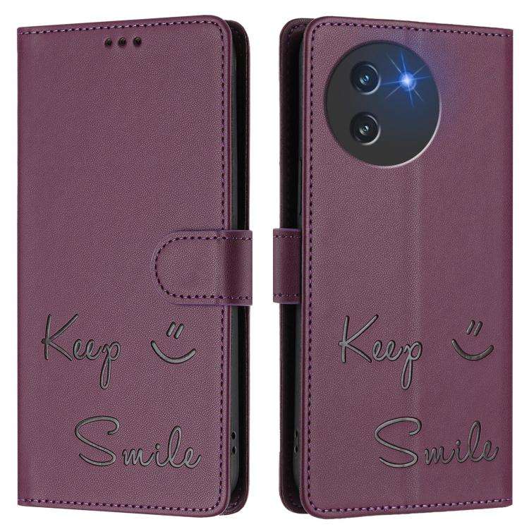 For Doogee Note 59 / Note 59 Pro Smile Embossing RFID Leather Phone Case(Violet)