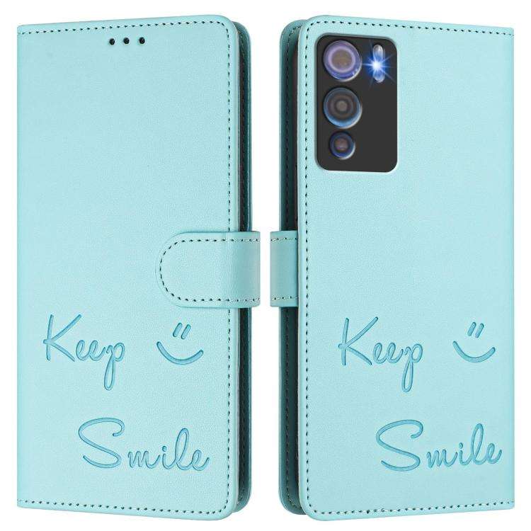 For Doogee N60 Pro Smile Embossing RFID Leather Phone Case(Mint Green)