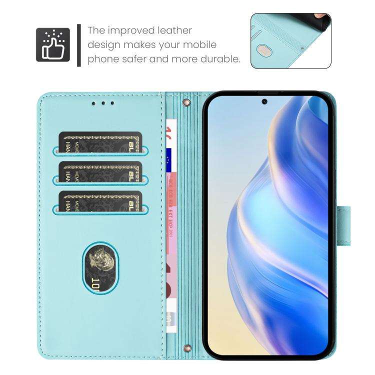 For Doogee N60 Pro Smile Embossing RFID Leather Phone Case(Mint Green)