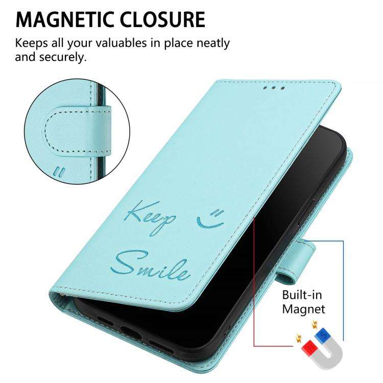 For Doogee N60 Pro Smile Embossing RFID Leather Phone Case(Mint Green)