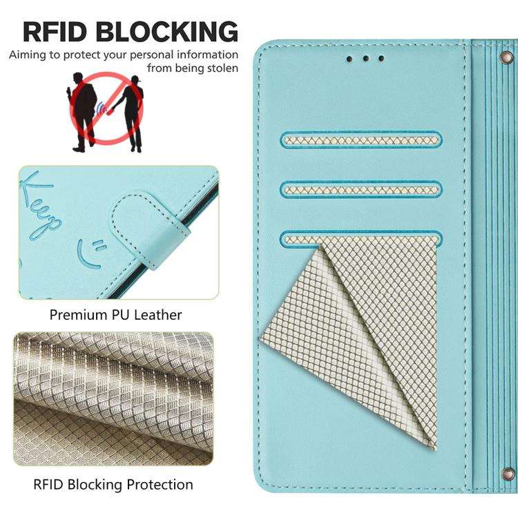 For Doogee N60 Pro Smile Embossing RFID Leather Phone Case(Mint Green)