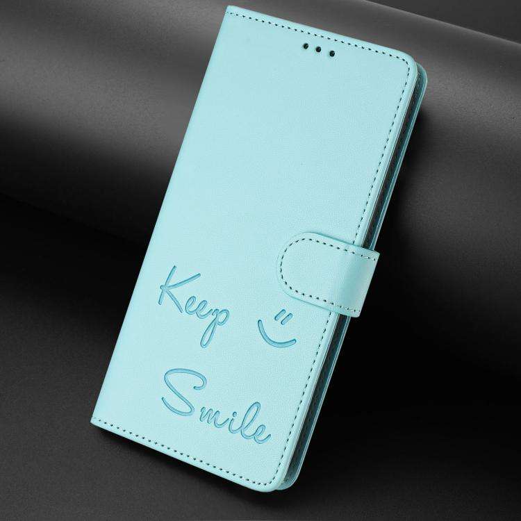 For Doogee N60 Pro Smile Embossing RFID Leather Phone Case(Mint Green)