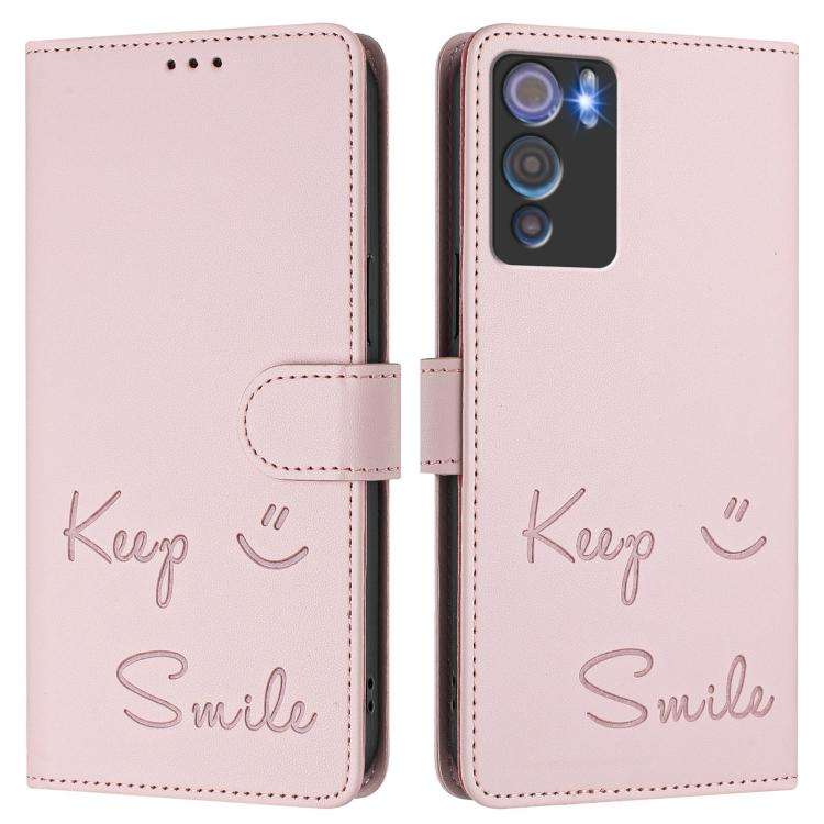 For Doogee N60 Pro Smile Embossing RFID Leather Phone Case(Pink)