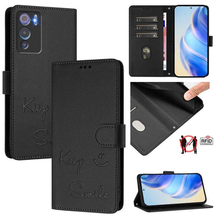 For Doogee N60 Pro Smile Embossing RFID Leather Phone Case(Black)