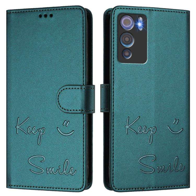 For Doogee N60 Pro Smile Embossing RFID Leather Phone Case(Peacock Green)