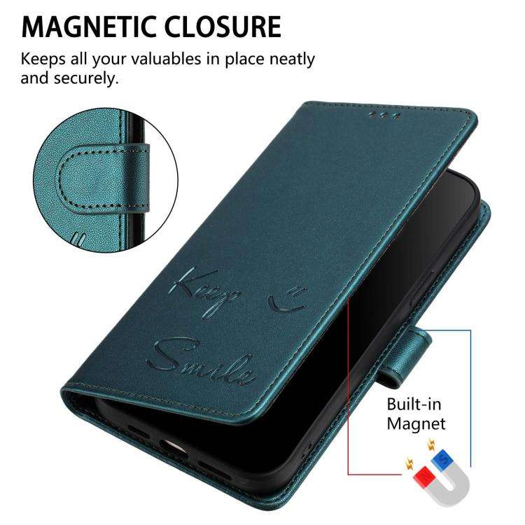 For Doogee N60 Pro Smile Embossing RFID Leather Phone Case(Peacock Green)
