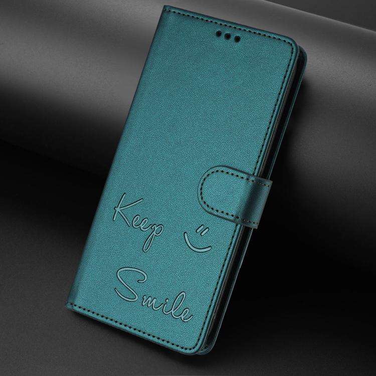 For Doogee N60 Pro Smile Embossing RFID Leather Phone Case(Peacock Green)