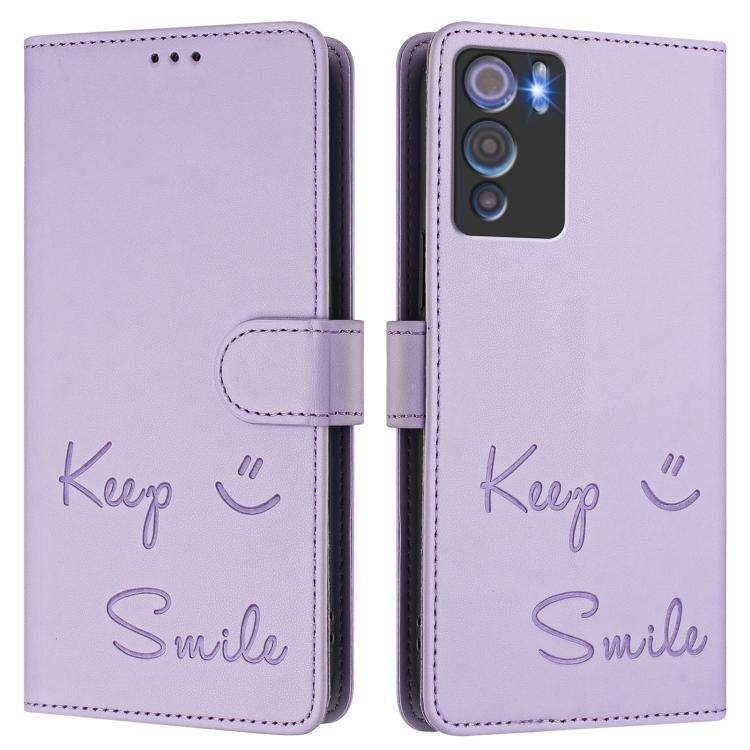 For Doogee N60 Pro Smile Embossing RFID Leather Phone Case(Light Purple)