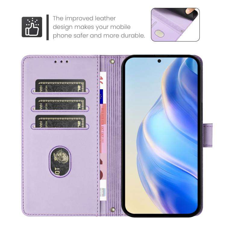 For Doogee N60 Pro Smile Embossing RFID Leather Phone Case(Light Purple)