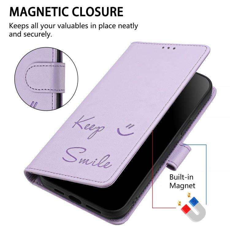 For Doogee N60 Pro Smile Embossing RFID Leather Phone Case(Light Purple)