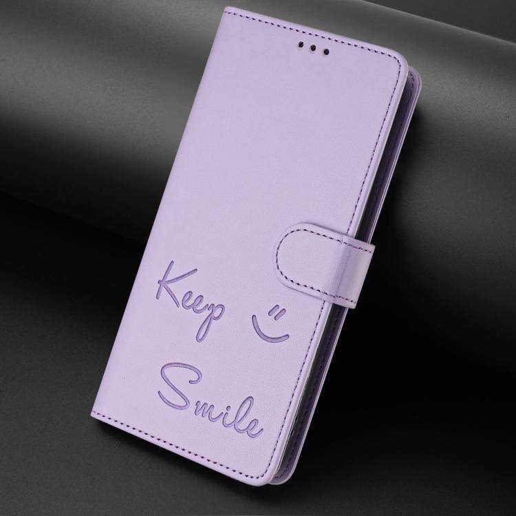 For Doogee N60 Pro Smile Embossing RFID Leather Phone Case(Light Purple)