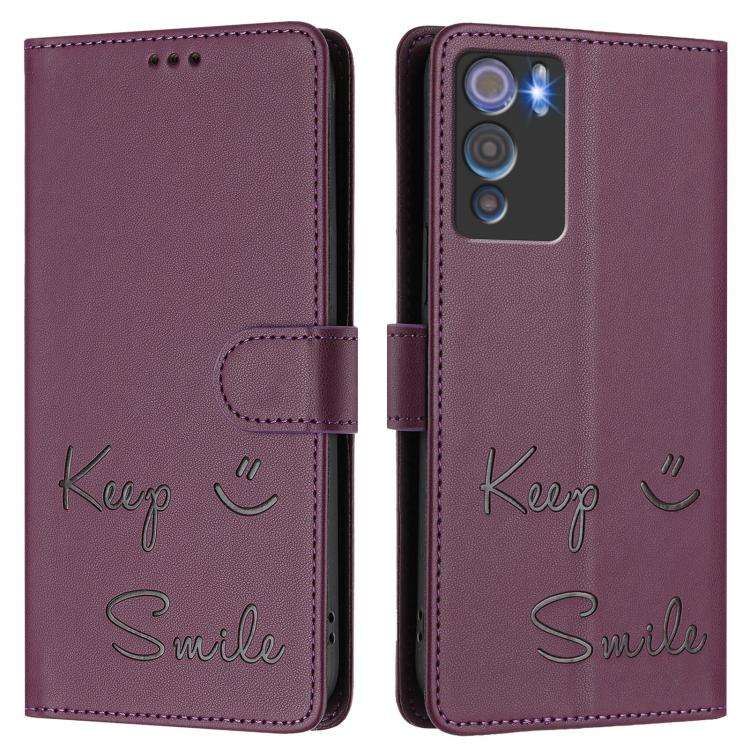 For Doogee N60 Pro Smile Embossing RFID Leather Phone Case(Violet)