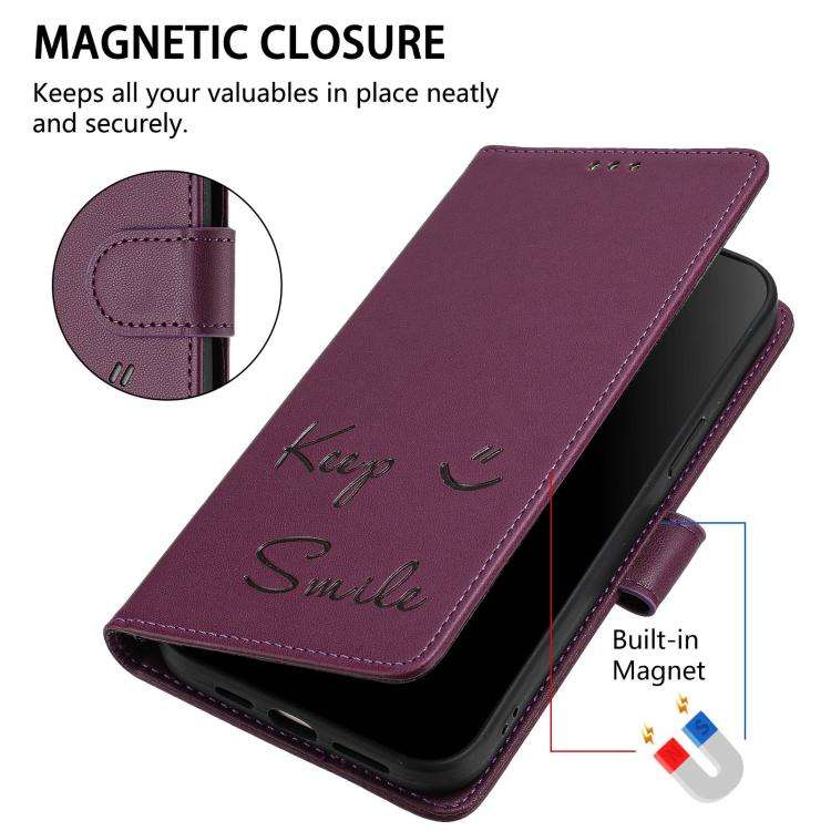 For Doogee N60 Pro Smile Embossing RFID Leather Phone Case(Violet)