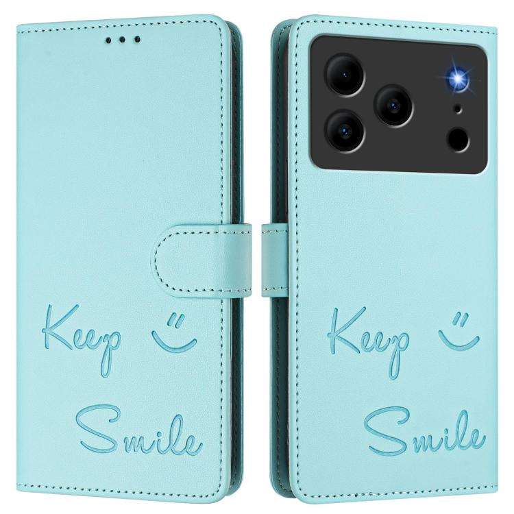 For Doogee Note 56 / Note 56 Pro Smile Embossing RFID Leather Phone Case(Mint Green)