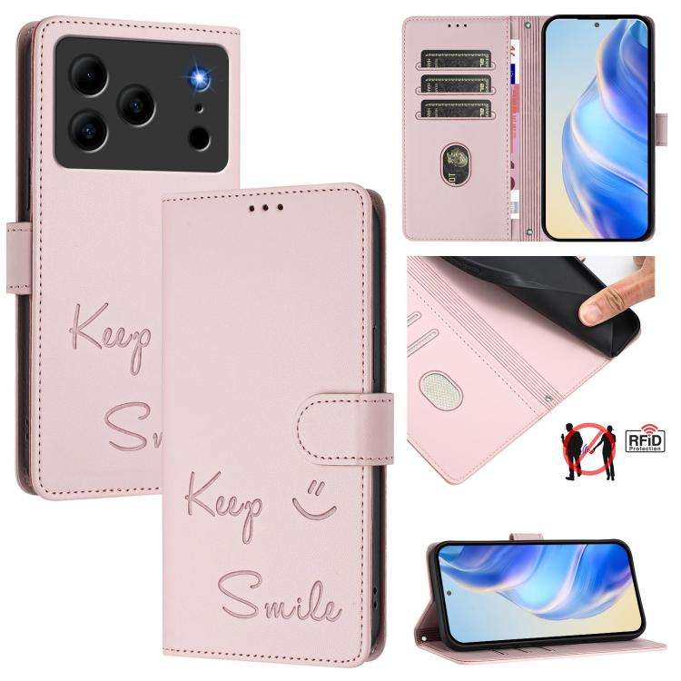 For Doogee Note 56 / Note 56 Pro Smile Embossing RFID Leather Phone Case(Pink)