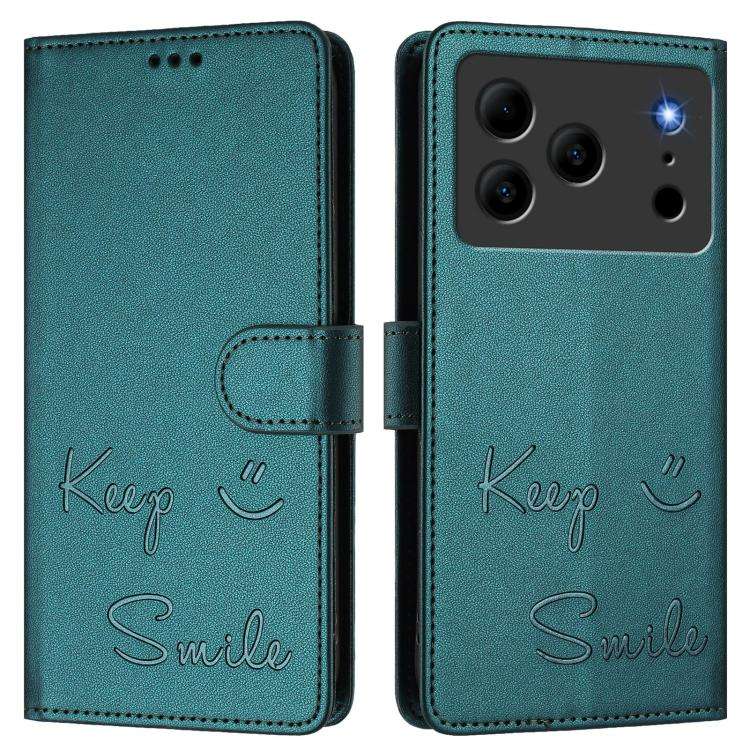 For Doogee Note 56 / Note 56 Pro Smile Embossing RFID Leather Phone Case(Peacock Green)