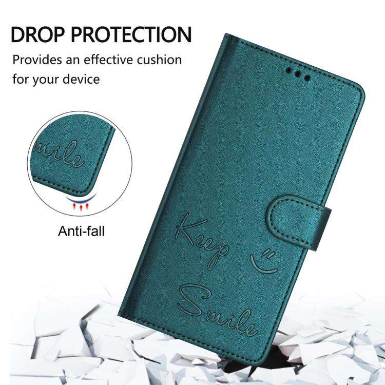 For Doogee Note 56 / Note 56 Pro Smile Embossing RFID Leather Phone Case(Peacock Green)