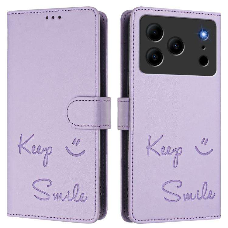 For Doogee Note 56 / Note 56 Pro Smile Embossing RFID Leather Phone Case(Light Purple)