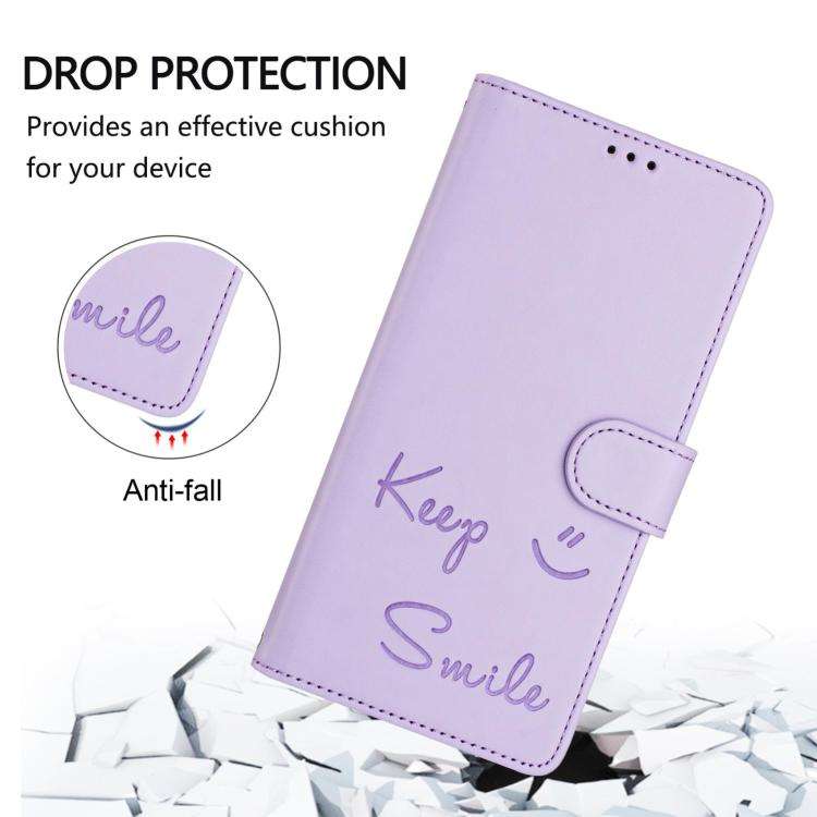 For Doogee Note 56 / Note 56 Pro Smile Embossing RFID Leather Phone Case(Light Purple)