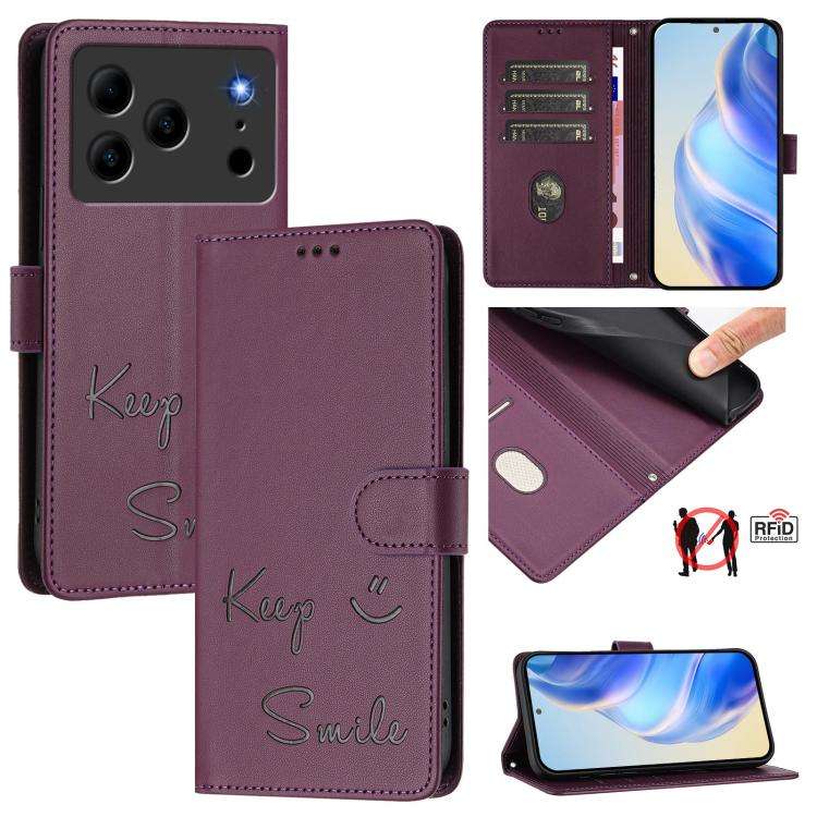 For Doogee Note 56 / Note 56 Pro Smile Embossing RFID Leather Phone Case(Violet)