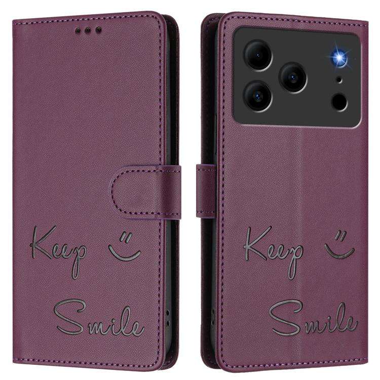 For Doogee Note 56 / Note 56 Pro Smile Embossing RFID Leather Phone Case(Violet)