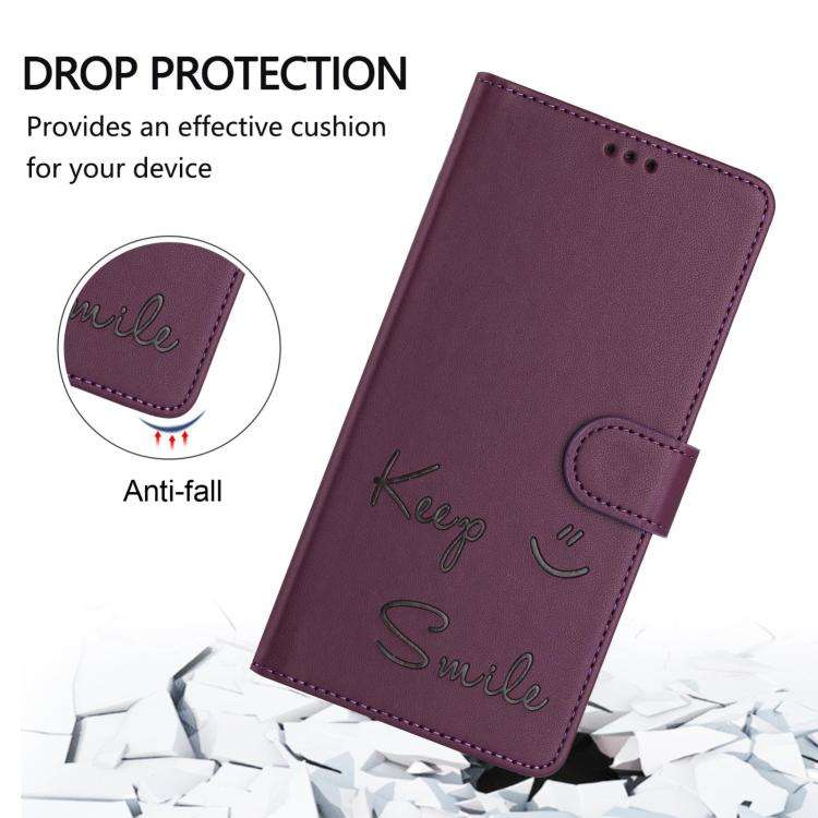 For Doogee Note 56 / Note 56 Pro Smile Embossing RFID Leather Phone Case(Violet)