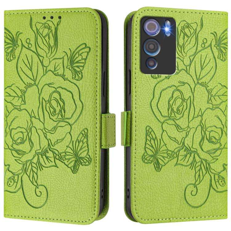 For Doogee N60 Pro Embossed Rose RFID Anti-theft Leather Phone Case(Green)