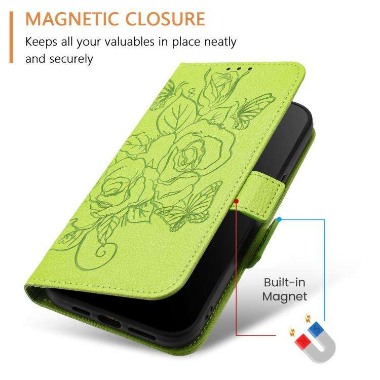 For Doogee N60 Pro Embossed Rose RFID Anti-theft Leather Phone Case(Green)