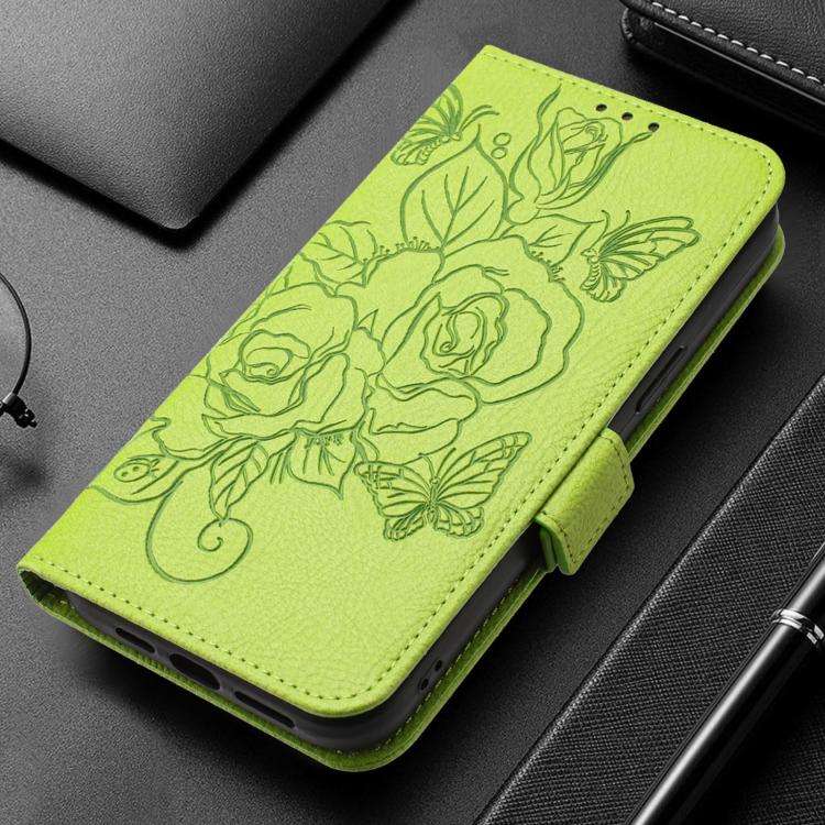 For Doogee N60 Pro Embossed Rose RFID Anti-theft Leather Phone Case(Green)